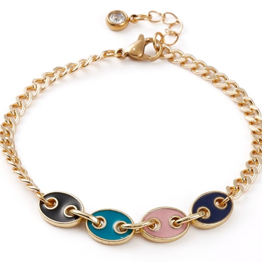 2/$10   NWOT Quality Multi Color Enamel Gold Coffee bean Link Bracelet extender